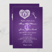 エレガントウェディング鍵とマイハートパープル 招待状 (正面/裏面)