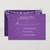 エレガントウェディングRSVPチきらめくェーンパープル 出欠カード (正面/裏面)
