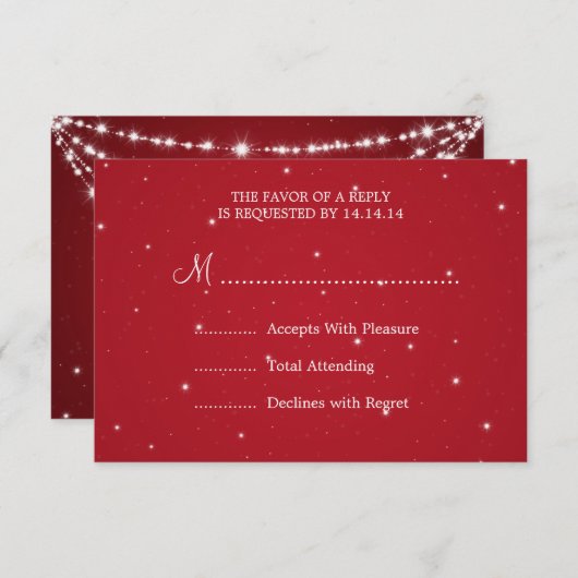 エレガントウェディングRSVPチきらめくェーンレッド 出欠カード (正面/裏面)