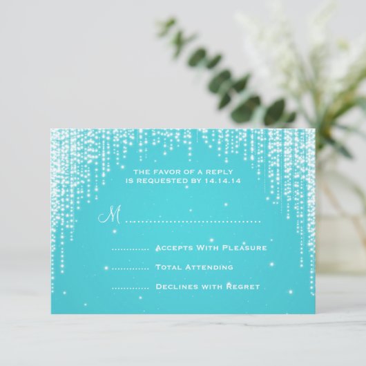 エレガントウェディングRSVPナイトダズルブルー 出欠カード (スタンド正面)