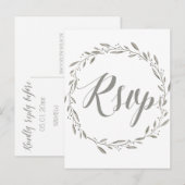 エレガントウェディングRSVPポストカードグレーリース インビテーションポストカード (正面/裏面)