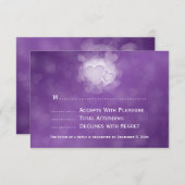 エレガントウェディングRSVPモダンハート紫 出欠カード (正面/裏面)