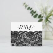 エレガントウェディングRSVPヴィンテージブラックレース インビテーションポストカード (スタンド正面)