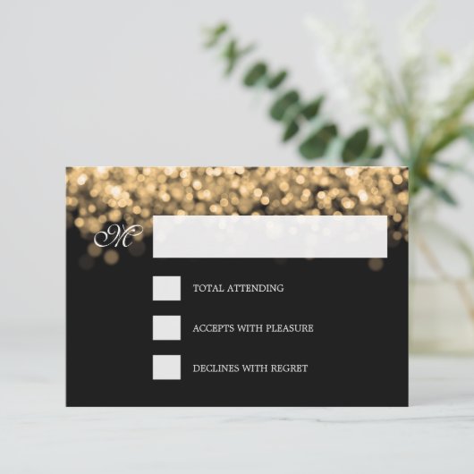エレガントウェディングRSVP金ゴールドライトカスタム 出欠カード (スタンド正面)
