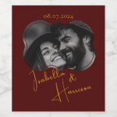 エレガントウェデカスタムィングのフォトレッドと金ゴールド ワインラベル (シングルラベル)