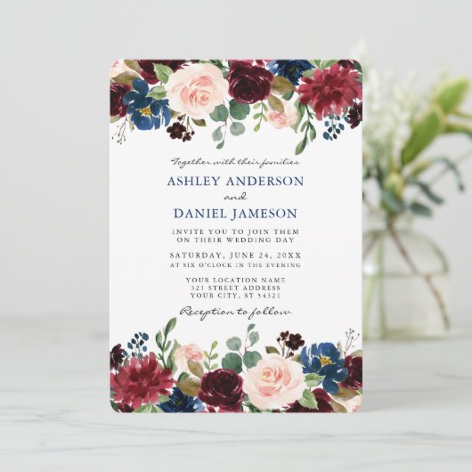 エレガントウェデクラシックィングブルーウォーター色フローラ 招待状 (スタンド正面)