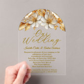 エレガントウェデ華美ィングフローラクリーム金ゴールド花 アクリル招待状 (インサイチュ (ポータブル))