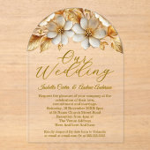 エレガントウェデ華美ィングフローラクリーム金ゴールド花 アクリル招待状 (正面)