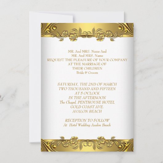 エレガントウェデ華美ィングフローラホワイト金ゴールド2 招待状 (裏面)