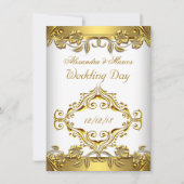 エレガントウェデ華美ィングフローラホワイト金ゴールド2 招待状 (正面)