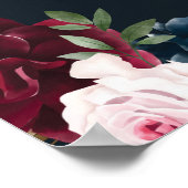 エレガントウェルカムウォーターカラーブルゴーニュ&ネイビーフローラ ポスター (角)