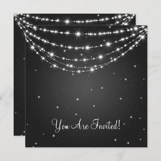 エレガントウエディきらめくングチェーンブラック 招待状 (正面/裏面)