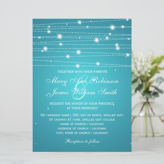 エレガントウエディきらめくングラインズターコイズ 招待状 (スタンド正面)