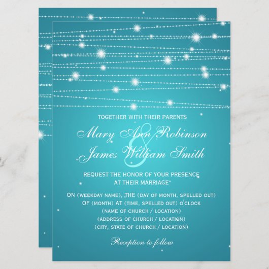 エレガントウエディきらめくングラインズターコイズ 招待状 (正面/裏面)