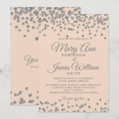 エレガントウエディングシルバーグリッターフェイク紙吹雪赤面 招待状 (正面/裏面)