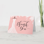 エレガントウエディングドレスブライダルシャワーピンク サンキューカード (正面)