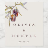 エレガントウォーターカラーオリーブブ結婚ランチ ワインラベル (シングルラベル)