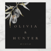 エレガントウォーターカラーオリーブブ結婚ランチ ワインラベル (シングルラベル)