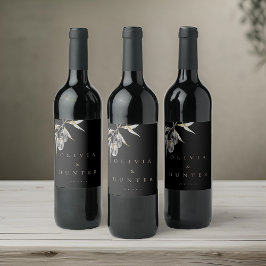 エレガントウォーターカラーオリーブブ結婚ランチ ワインラベル