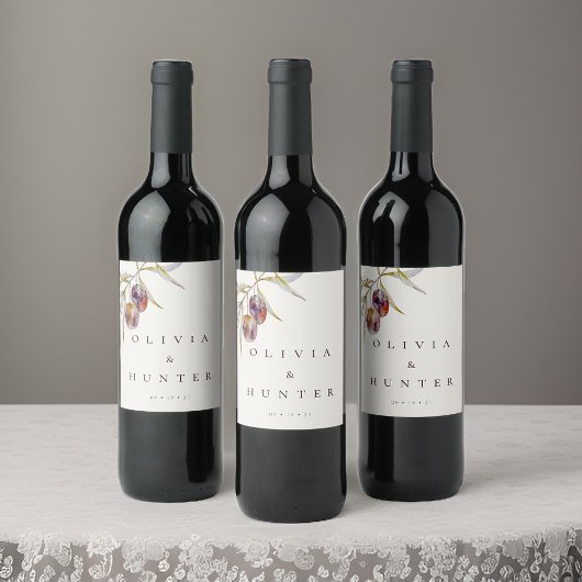 エレガントウォーターカラーオリーブブ結婚ランチ ワインラベル