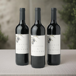 エレガントウォーターカラーオリーブブ結婚ランチ ワインラベル