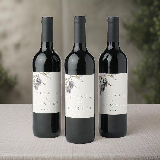 エレガントウォーターカラーオリーブブ結婚ランチ ワインラベル