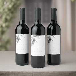 エレガントウォーターカラーオリーブブ結婚ランチ ワインラベル