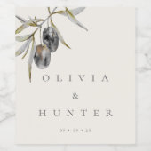 エレガントウォーターカラーオリーブブ結婚ランチ ワインラベル (シングルラベル)