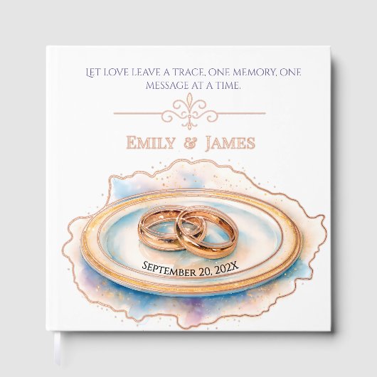 エレガントウォーターカラーゴールデンバラ結婚ズリングや輪 ゲストブック (正面)