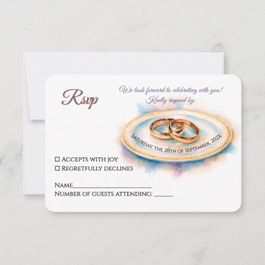 エレガントウォーターカラーゴールデンバラ結婚ズリングや輪 出欠カード (正面)