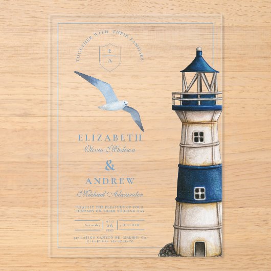 エレガントウォー航海のターカラーラ結婚イトハウス アクリル招待状 (正面)