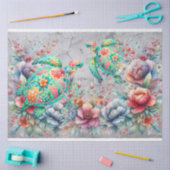 エレガントウミガメと水彩花模様デコページ 薄葉紙 (クラフト)