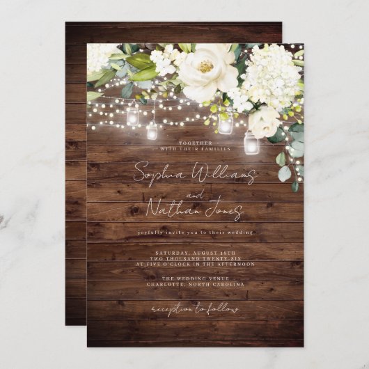 エレガントウ素朴ィードシャンパンフローラ結婚ズ 招待状 (正面/裏面)