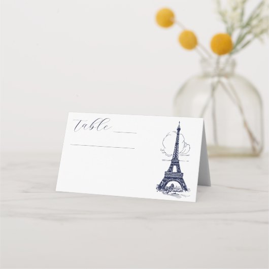 エレガントエッフェルタワーイラストレーションフランスの結婚ズ プレイスカード (正面)