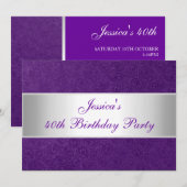 エレガントエンボスパープルペイズリーホワイトパーティー2 招待状 (正面/裏面)