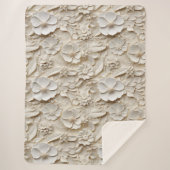 エレガントエンボス3Dスタイルホワイトフローラレリーフ、 浮き彫り シェルパブランケット (正面)