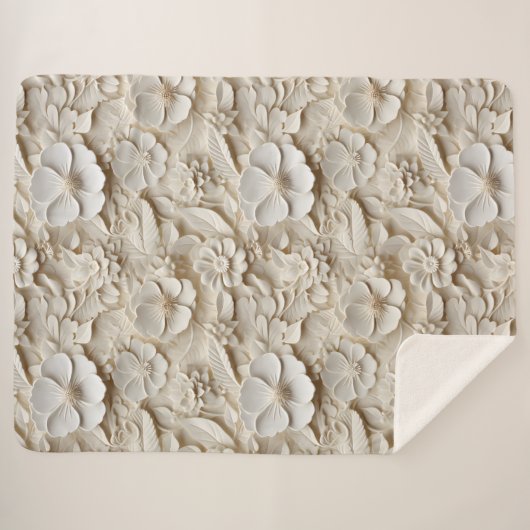 エレガントエンボス3Dスタイルホワイトフローラレリーフ、 浮き彫り シェルパブランケット (正面(横))