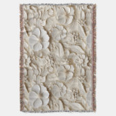 エレガントエンボス3Dスタイルホワイトフローラレリーフ、 浮き彫り スローブランケット (正面縦)