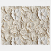 エレガントエンボス3Dスタイルホワイトフローラレリーフ、 浮き彫り フリースブランケット (正面(横))