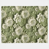 エレガントエンボス3Dフローラレリーフ、 浮き彫りオリーブグリーン フリースブランケット (正面(横))