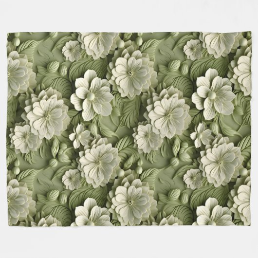 エレガントエンボス3Dフローラレリーフ、 浮き彫りオリーブグリーン フリースブランケット (正面(横))