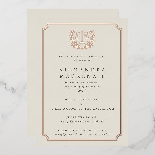 エレガントオイスターJD法科卒業党 箔招待状 (正面/裏面)