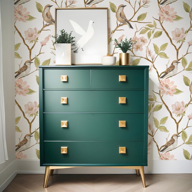 エレガントオイルペインティングバード&ブランチピンクフローラル 壁紙 (Elegant Oil Painting Bird & Branch Pink Floral Wallpaper)