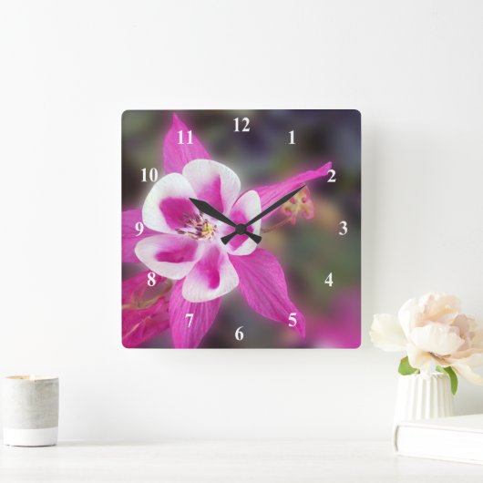 エレガントオダマキ（植物）ピンクの花 スクエア壁時計 (ホーム)