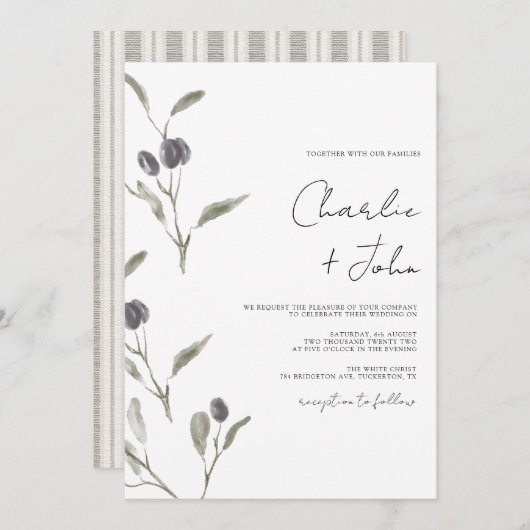 エレガントオリブ結婚グリーン 招待状 (正面/裏面)