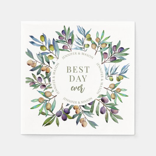 エレガントオリーブイタリアンの木の結婚枝 スタンダードカクテルナプキン (正面)