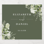 エレガントオリーブグリーンフローラ結婚グリーンズ ビールラベル (シングルラベル)