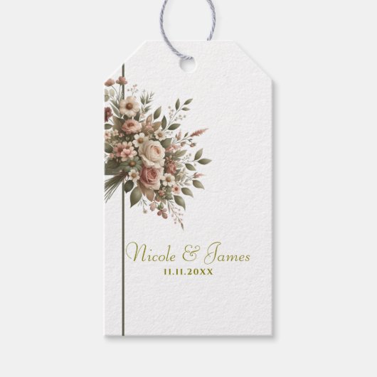 エレガントオリーブグリーン&ホワイトフローラコーナ結婚ーズ ギフトタグ (正面)