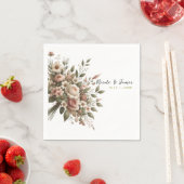 エレガントオリーブグリーン&ホワイトフローラコーナ結婚ーズ スタンダードカクテルナプキン (インサイチュ)