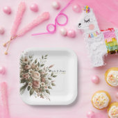 エレガントオリーブグリーン&ホワイトフローラコーナ結婚ーズ ペーパープレート (パーティー)